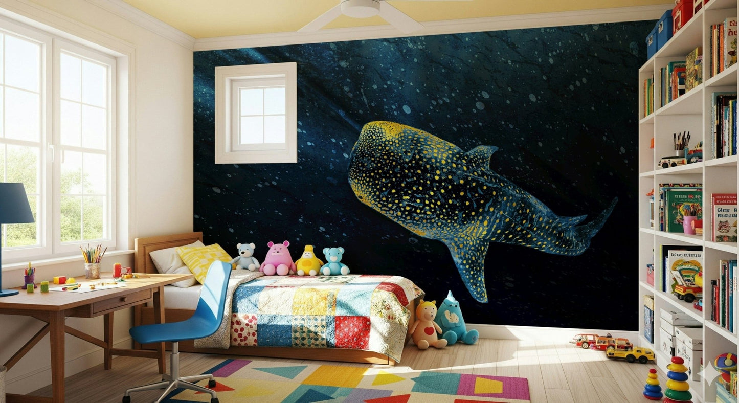 Luxurious Golden Whale Shark home decoration wall paper.