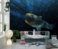 Golden Whale Shark dark aquatic habitat wall decor piece.