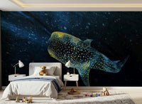 Majestic Golden Whale Shark vinyl wall covering decor.