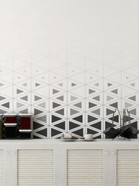 Bold monochrome wall mural for a striking symmetrical feature wall.