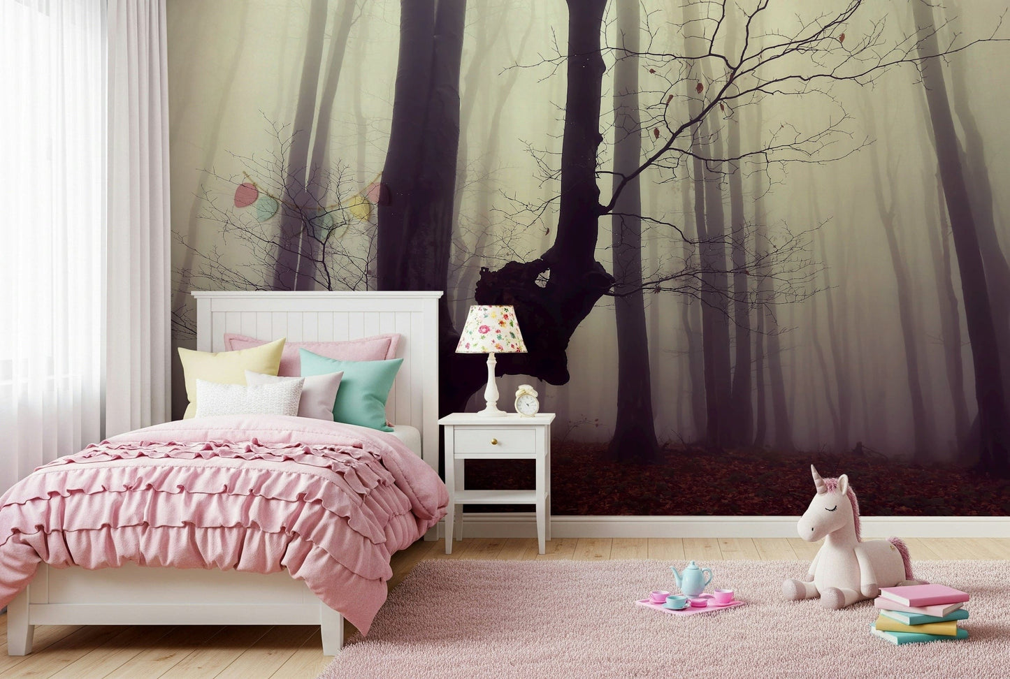 Enigmatic woodland scene, forest wallpaper, deeply textured image.