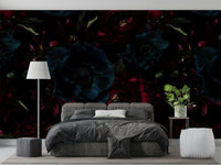 The colors are soft, muted tones of black, purple, and blue.

