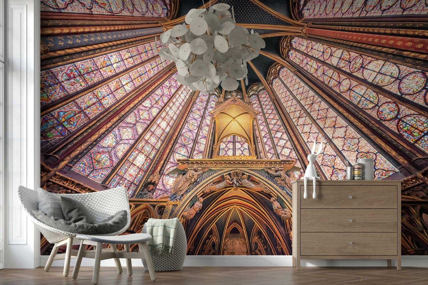 Colorful diamond panes church Gothic Radiance wallpaper for walls