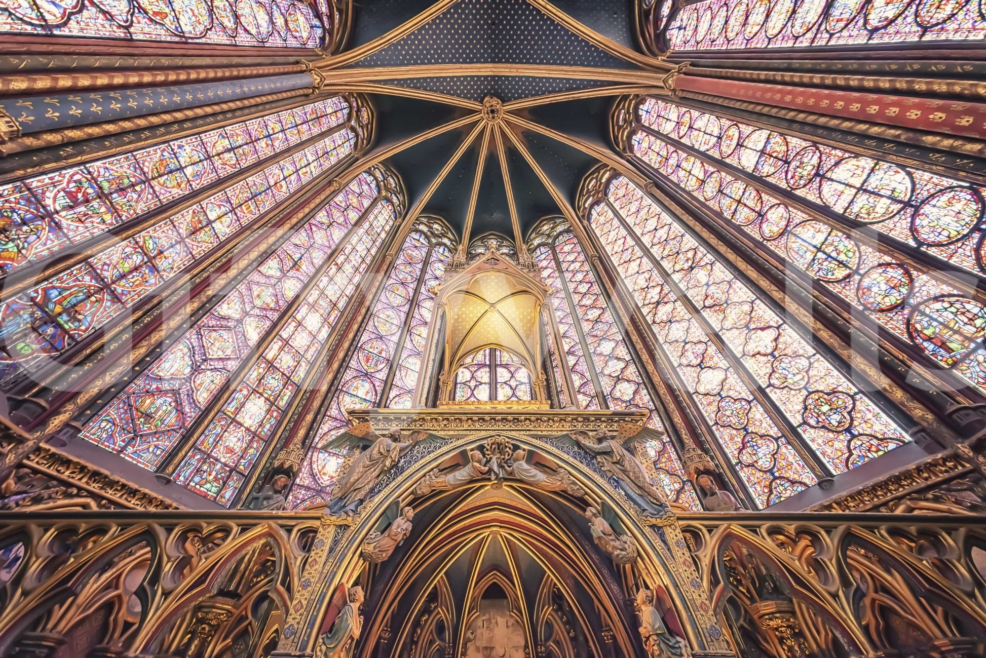 Ornate French chapel interior Gothic Radiance wall covering