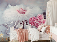 Feminine decor, beautiful pink roses bouquet wall mural image.