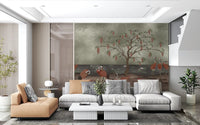 Cranescapes wall mural in a Entryway with elegant birds and dark water