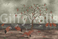 Graceful Cranescapes wall mural with red cranes by a still lake