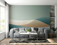Pastel ombré horizon wall mural in pink, teal, lavender

