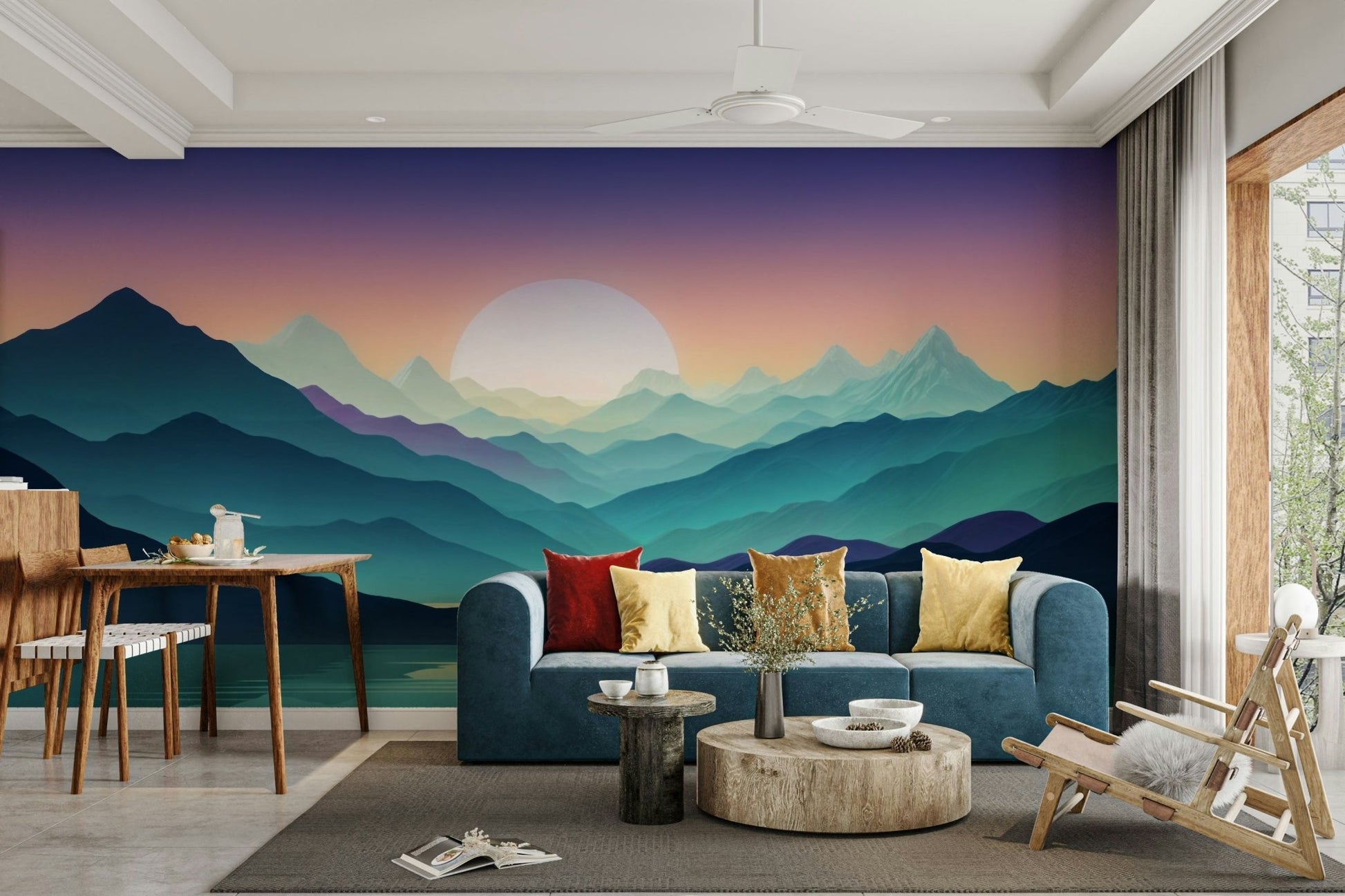 The image shows an artistic impression of a peaceful mountain scene.

