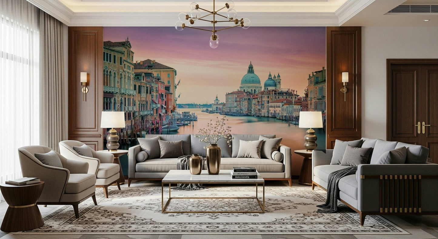 Beautiful Canal Dream water mural historic Venetian architecture.