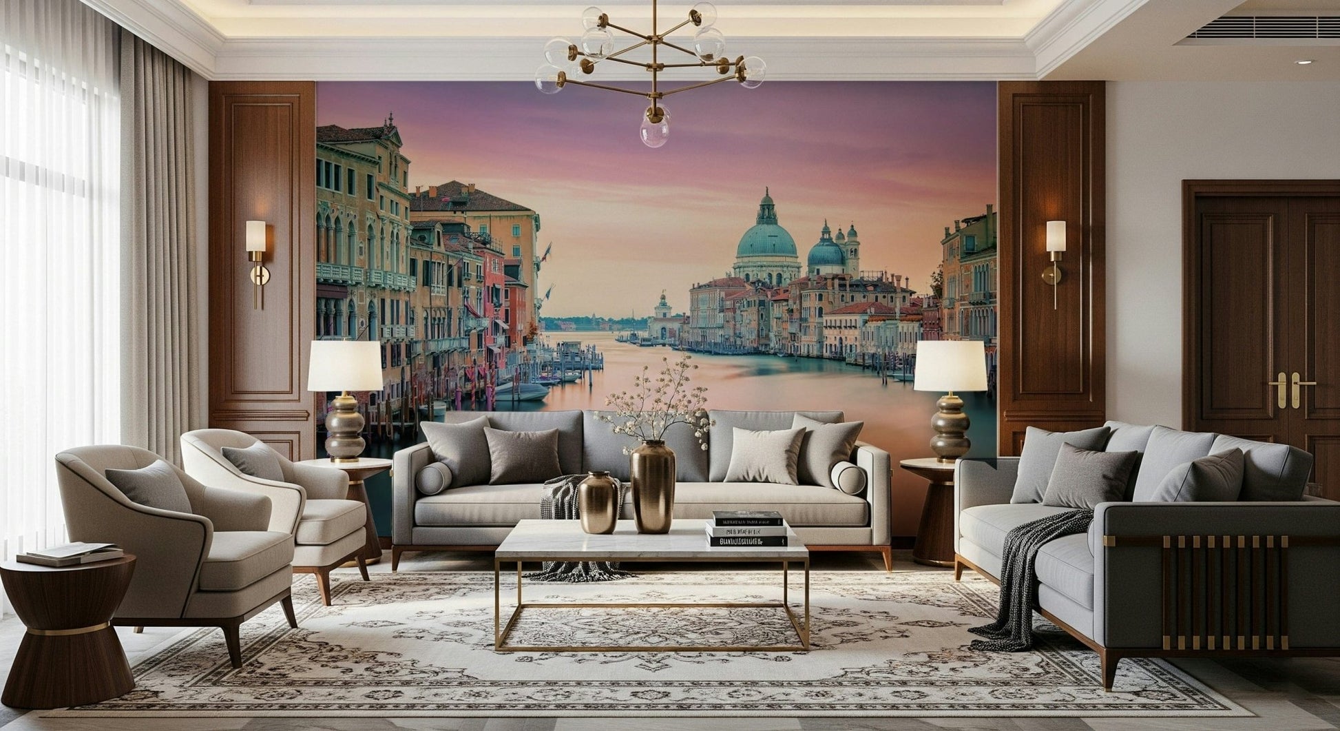 Beautiful Canal Dream water mural historic Venetian architecture.