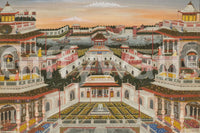 Scenic palace courtyard wall mural with royal garden symmetry