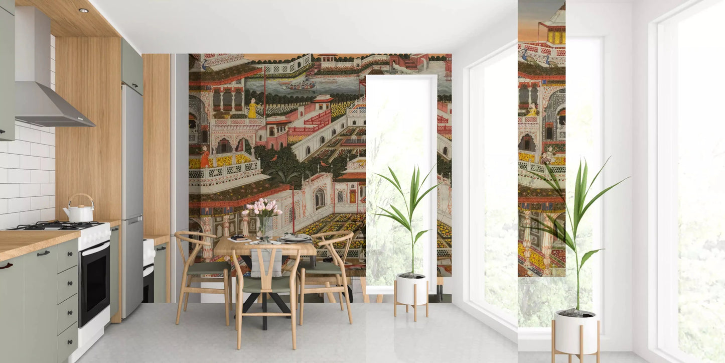 Formal garden and palace scene wall mural with fountain details