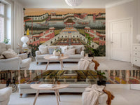 Palace architecture wall mural with fountains and garden pathways