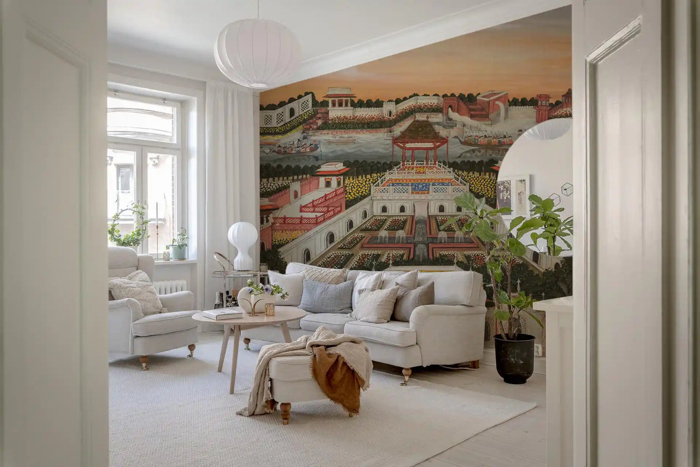 Hallway Grand Indian Palace wall mural featuring formal garden layout