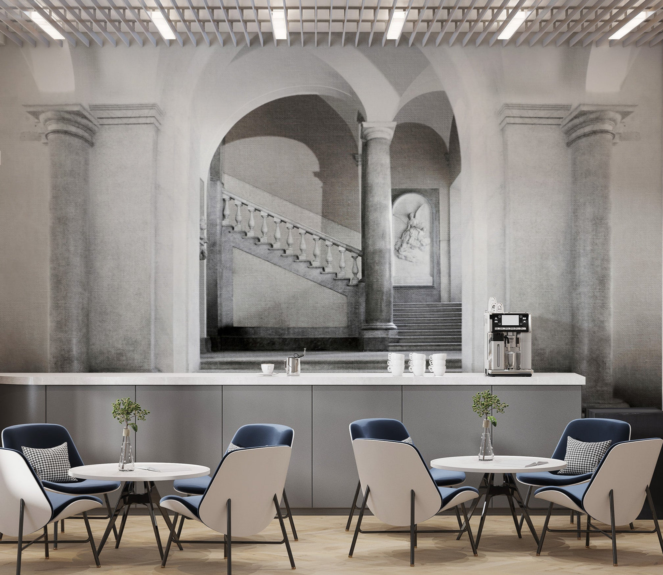 Grand Neoclassical Archway Mural with classic architecture
