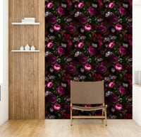 Grandmillennial dark floral wallpaper with gothic design for bold style.

