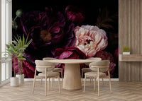 Bold dark peony floral mural for a luxurious, gothic-inspired space.

