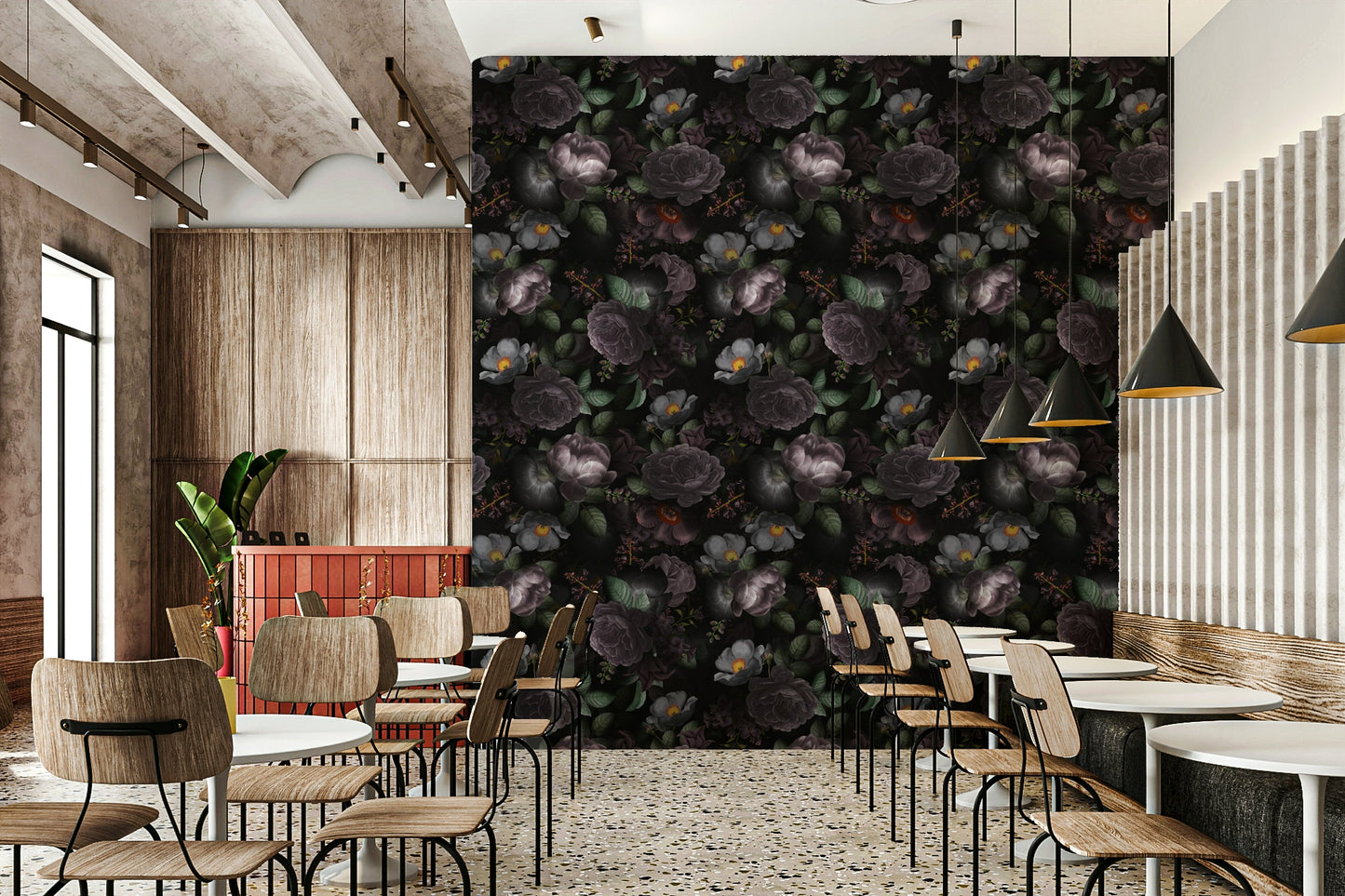 Moody floral wallpaper in dark tones for a dramatic look

