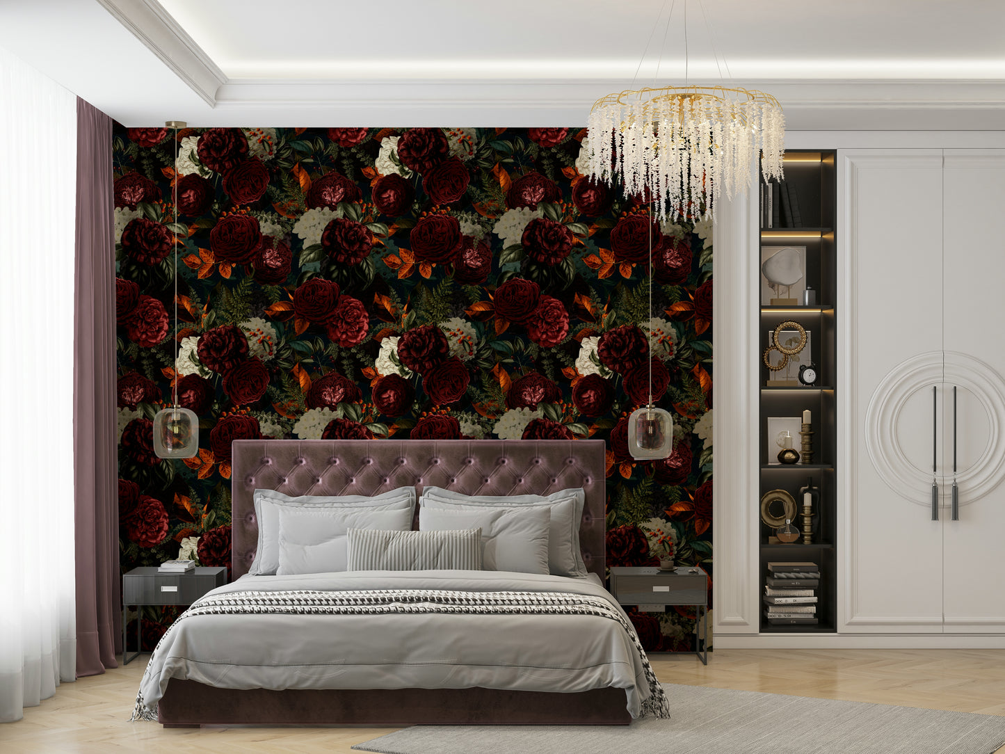 Dramatic glamour wallpaper with gothic floral patterns


