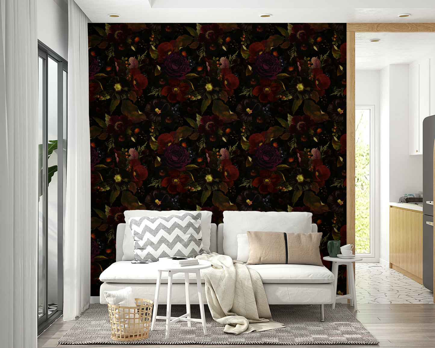 Heritage-inspired gothic dark floral wall mural

