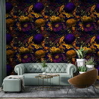 Grandmillennial floral wallpaper with moody, vintage charm

