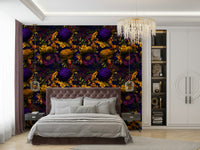 Intricate dark florals in wallpaper for a dramatic wall design

