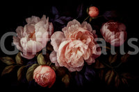 Gothic-inspired floral wall mural featuring peach peonies.

