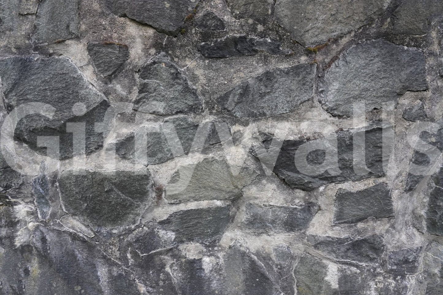 Granite Blocks wallpaper mural close-up showing the grey granite block masonry and mortar pattern detail