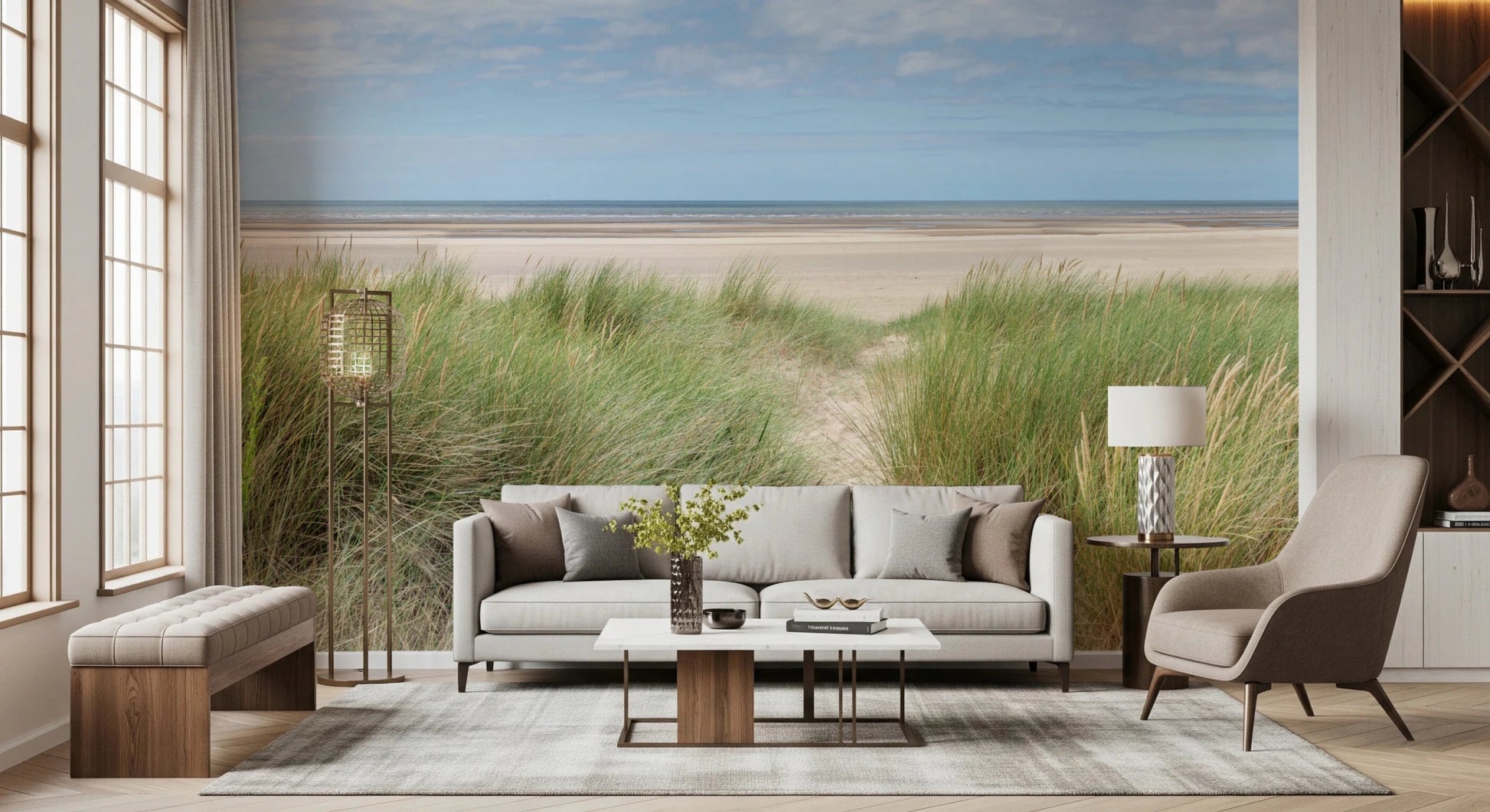 Grassland by the Sea wallpaper with soothing outdoor aesthetic.