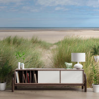 Minimalist Grassland by the Sea wallpaper for home interiors.