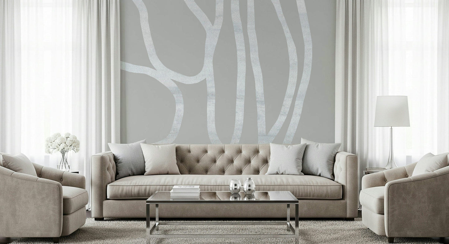 A beautiful modern art wall mural of delicate lines.