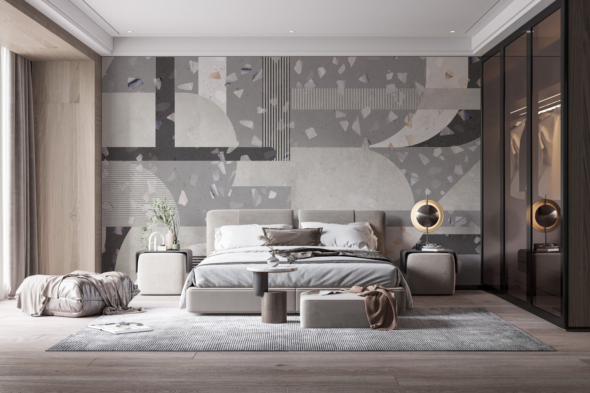 Gray Cement terrazzo tile wallpaper mural - Giffywalls