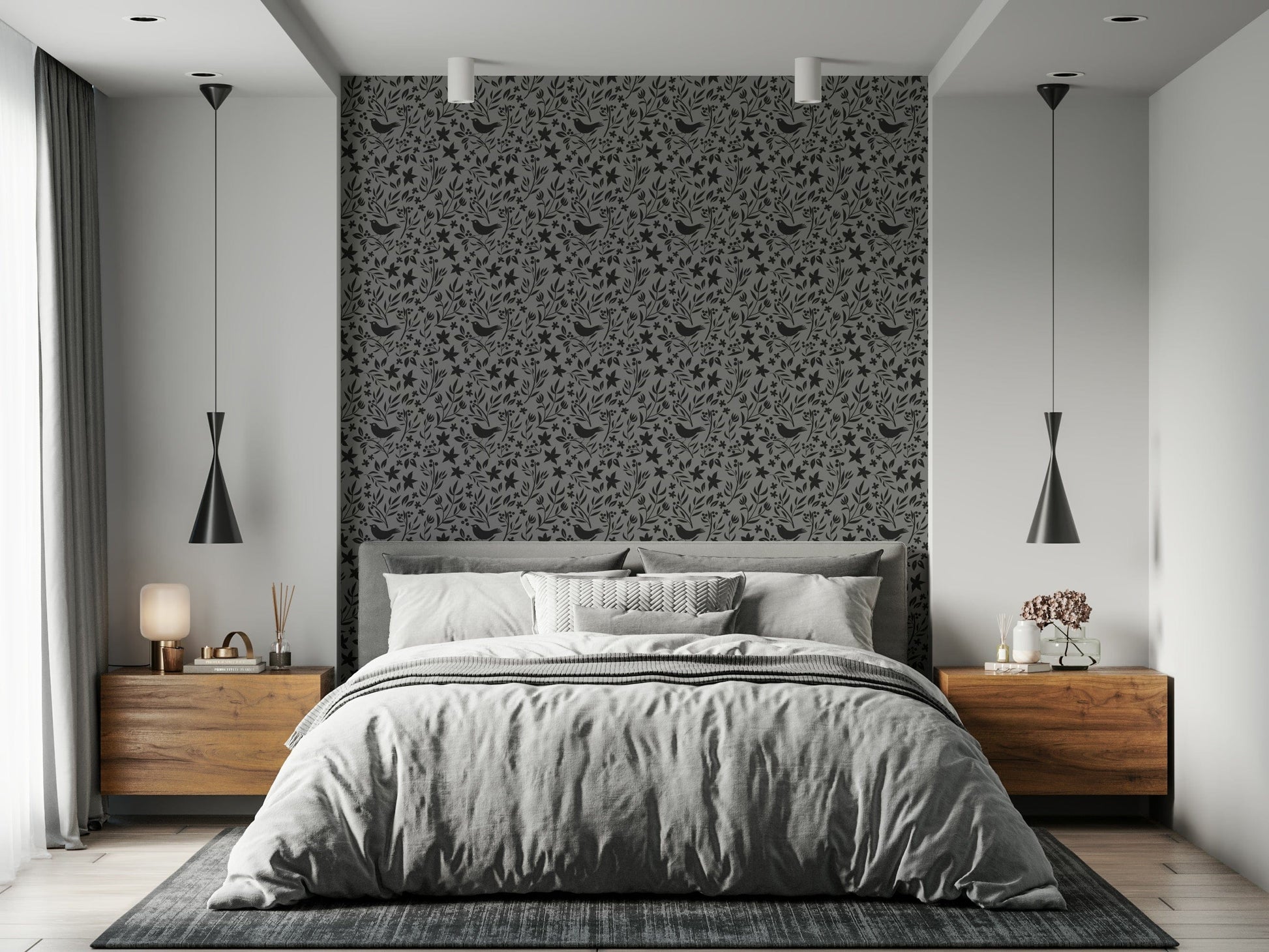 Wall mural Gray Scandinavian, charming pattern, delicate berries.