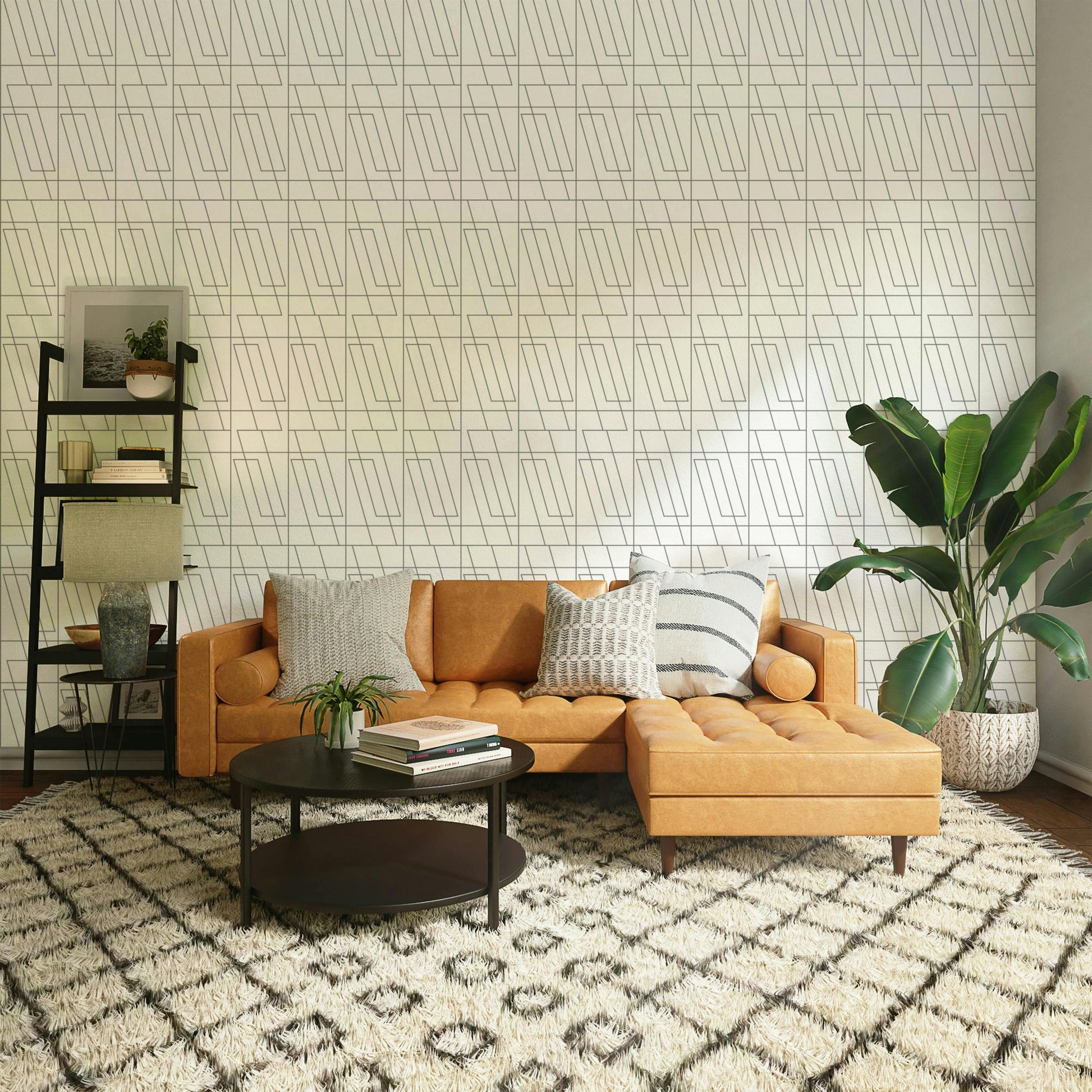 Rhythmic slanted rectangle graphic for a modern living room wallpaper.
