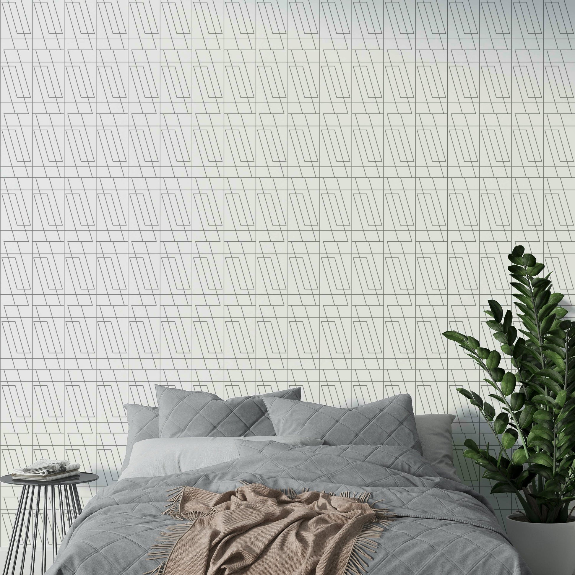 Trendy angular interlocking lines on a bright wallpaper.
