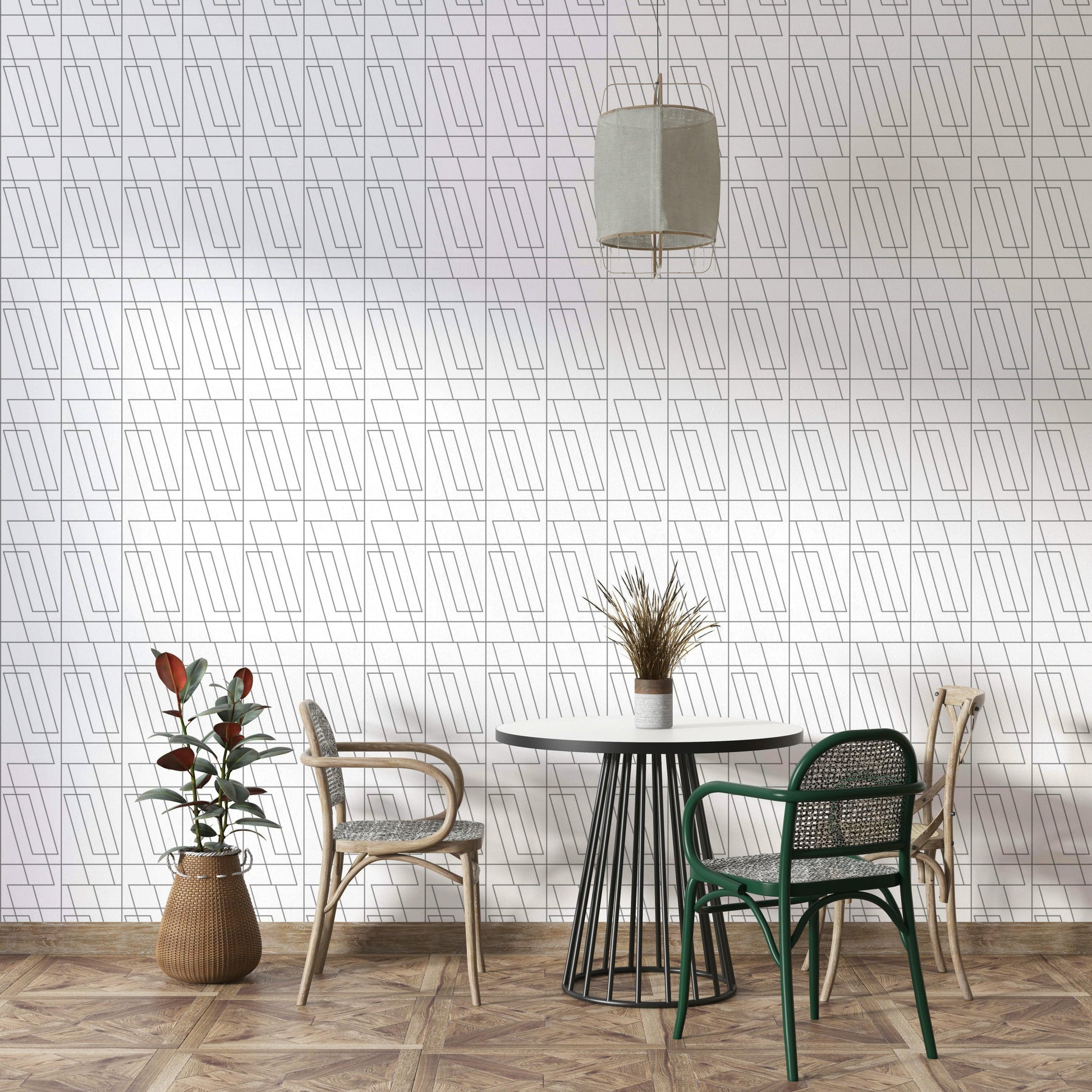 Sophisticated thin line architectural style home wallpaper.
