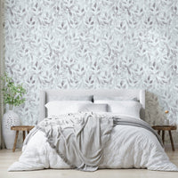 Elegant soft gray botanical sprout pattern wallpaper decor.
