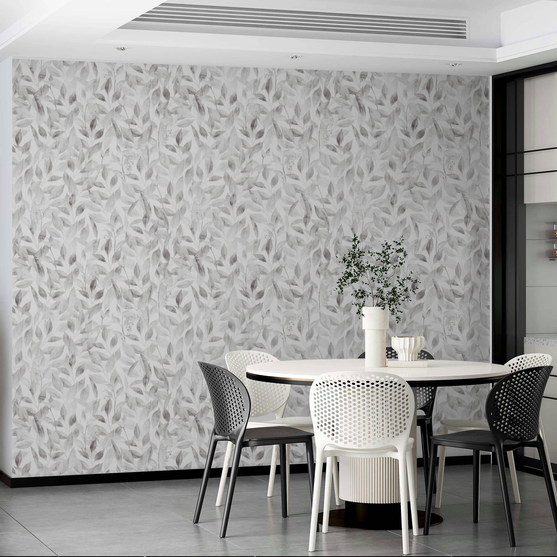 Soft grey foliage design for elegant wallpaper.
