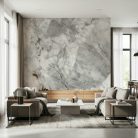 Decorative mural featuring realistic marble stone patterns in shades of gray.