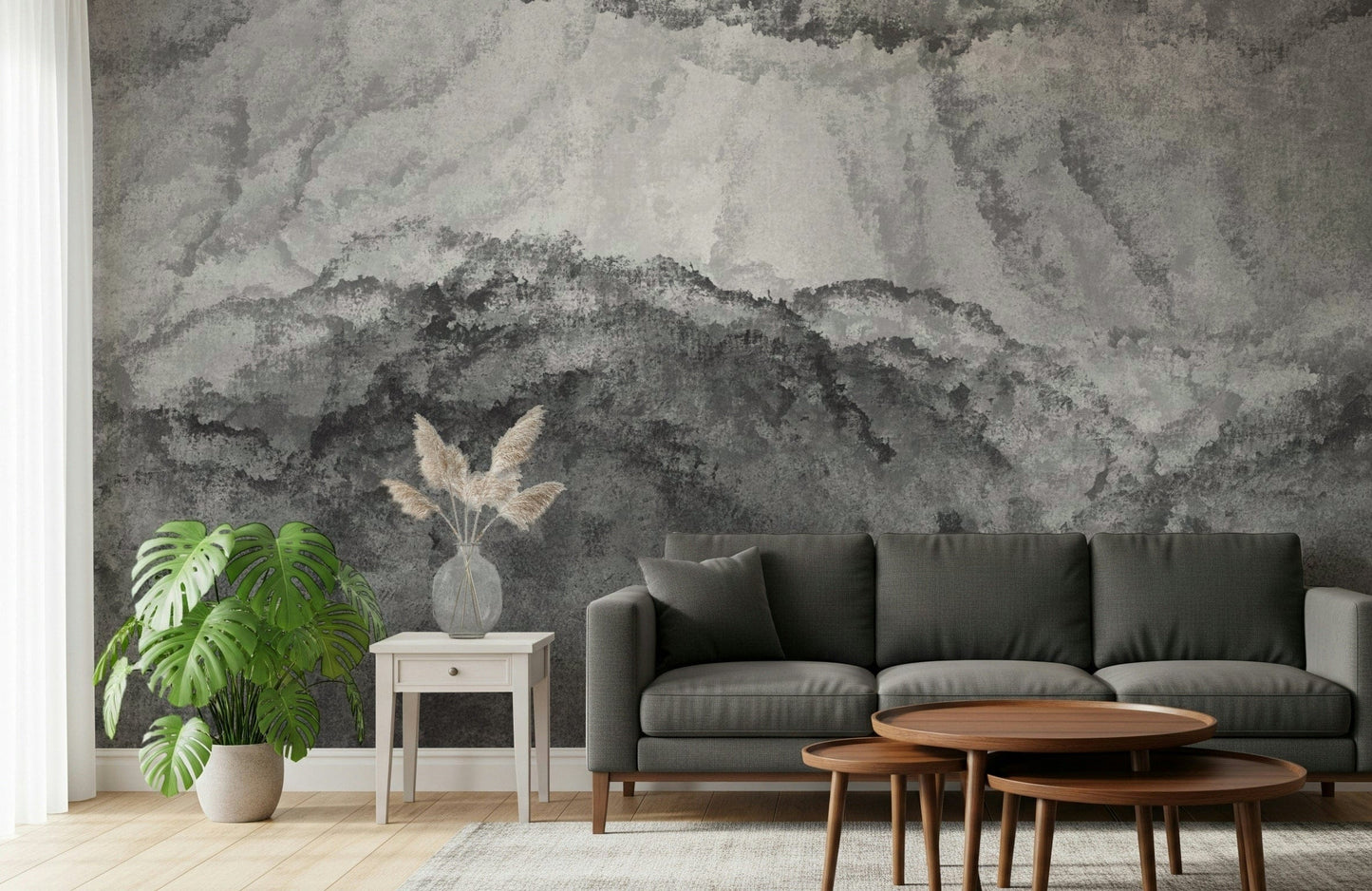 An artistic minimalist form mural for home decor.