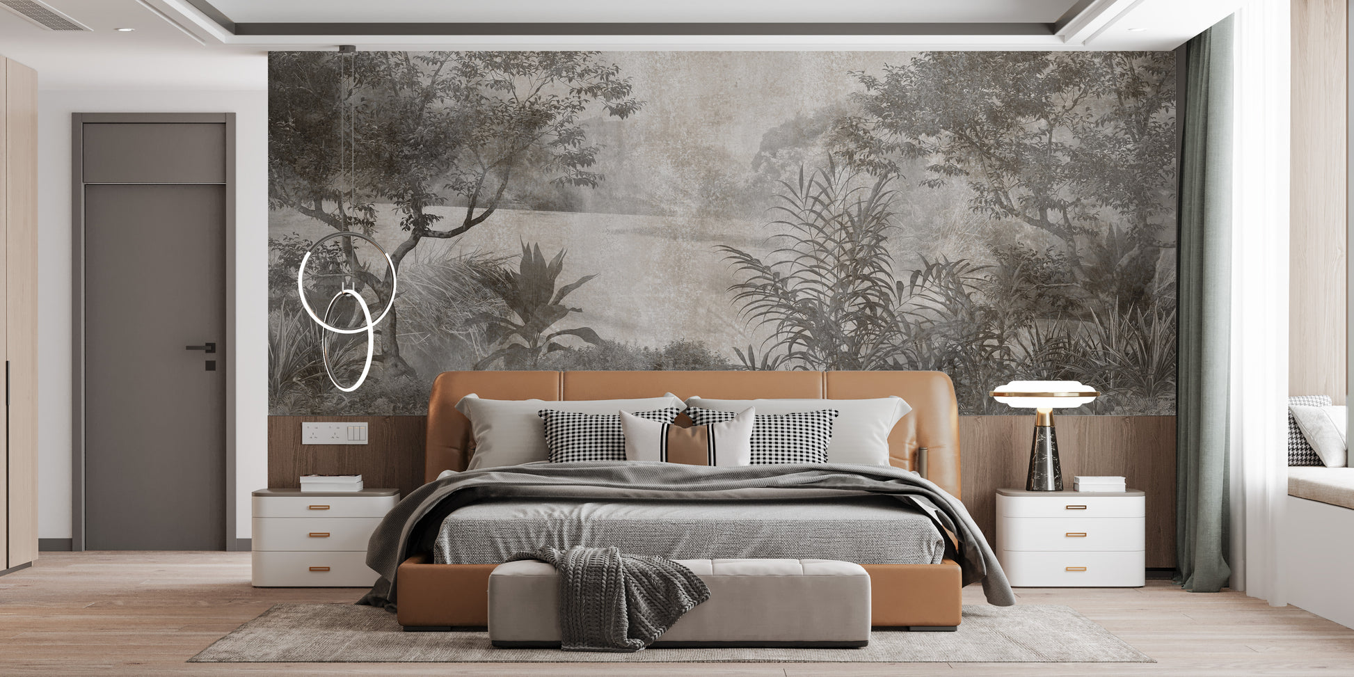 Gray Vintage Palm Tree Wallpaper Mural - Giffywalls