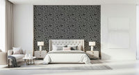 Sophisticated wallpaper, dark gray silhouettes, peaceful avian theme.