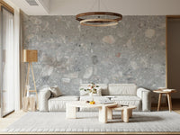 Fashionable Gray Terrazzo wallpaper. Spotted stone pieces array.