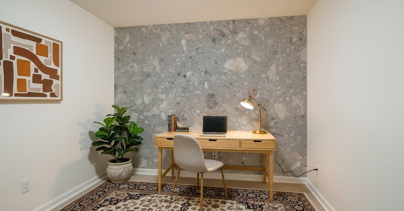 Subtle Gray Terrazzo wallpaper. Understated grey stone base.