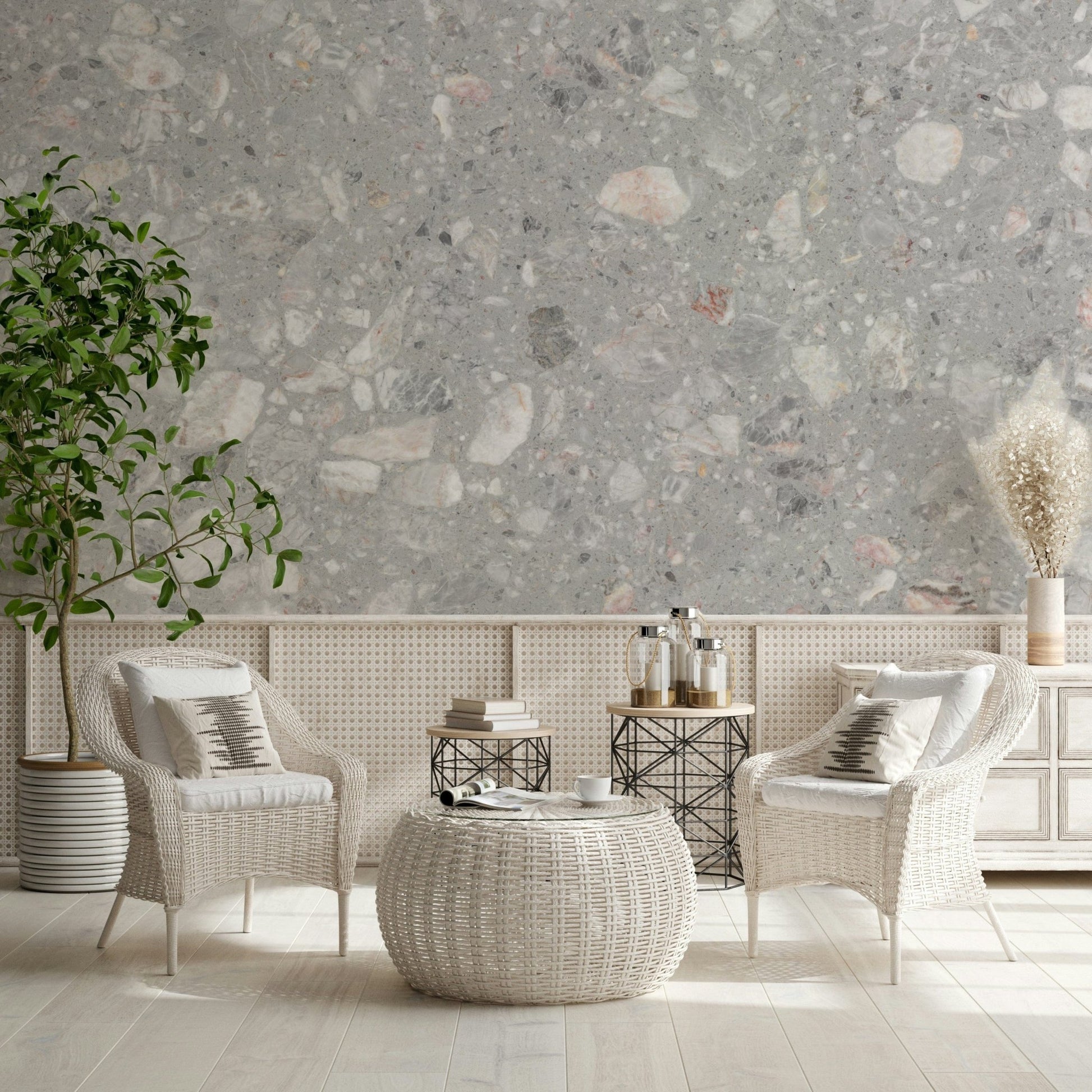 Washed Natural Stone Tile wall mural. Flecked concrete appearance.