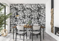 Natural desert inspired Grayscale Succulent Array Wall Mural for dining room.