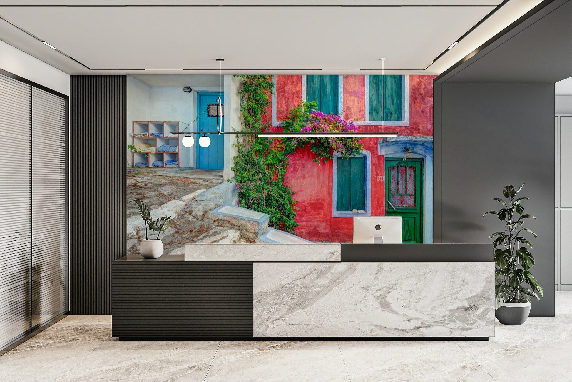 An artistic travel theme mural for home decor.

