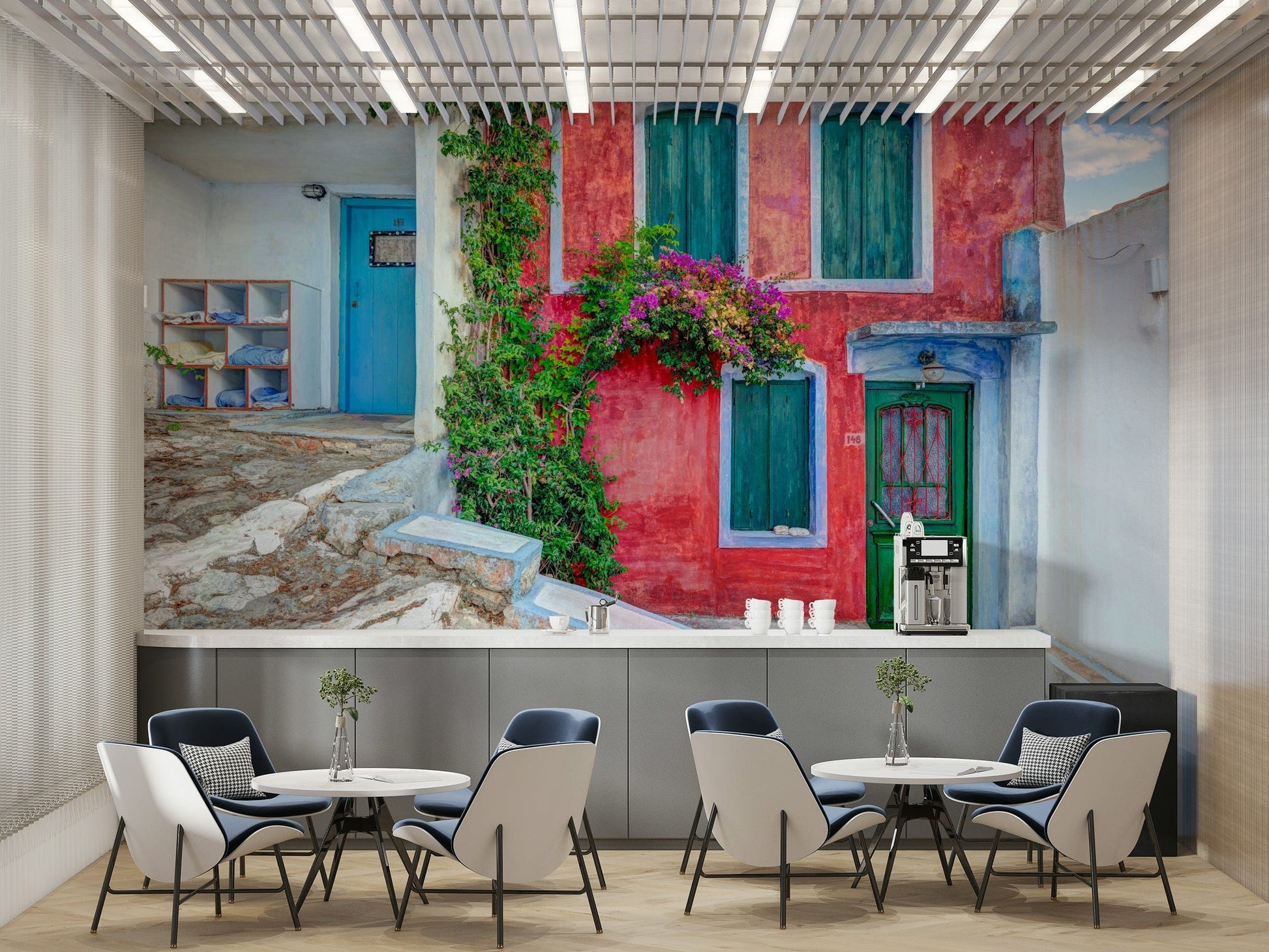 A beautiful Mediterranean wallpaper mural with coastal charm.

