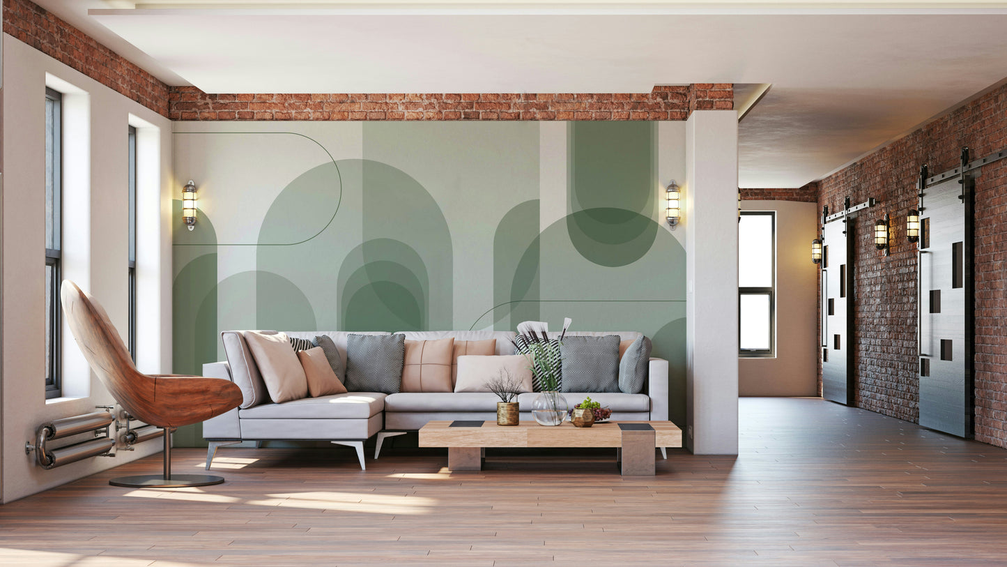 Trendy green arches wallpaper design

